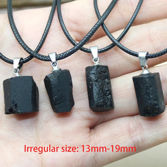 Black Tourmaline Crystal Pendant – Natural Healing Stone Necklace for Jewelry Making &amp; Reiki