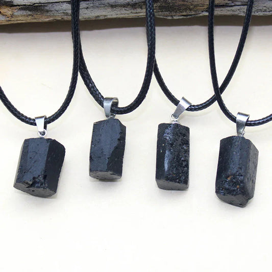 Black Tourmaline Crystal Pendant – Natural Protection & Healing Stone Necklace
