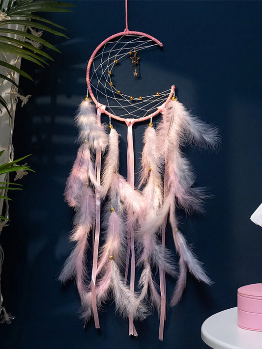 Moon Dream Catcher Feather Wind Chime – Hand-Woven Wall Hanging for Bedroom & Home Decor