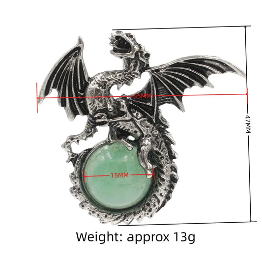 Chinese Dragon with Wings Gemstone Pendant – Healing Crystal Necklace with 45CM Black Cord