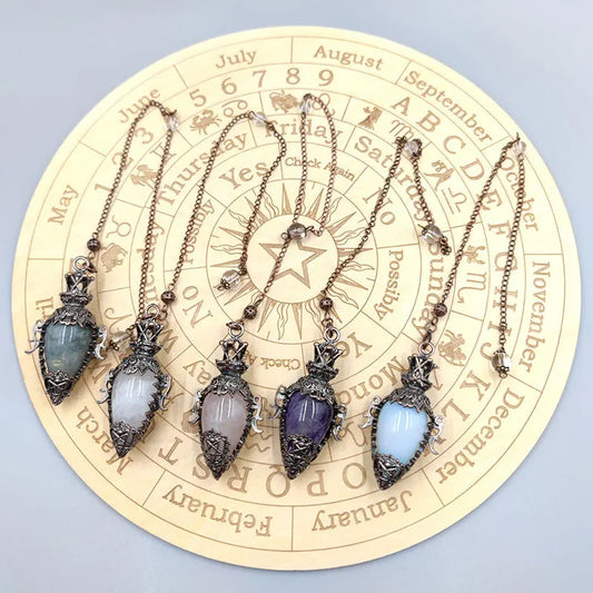 Healing Natural Stone Crystal Pendulums – Black Obsidian &amp; Quartz for Divination and Spiritual Dowsing